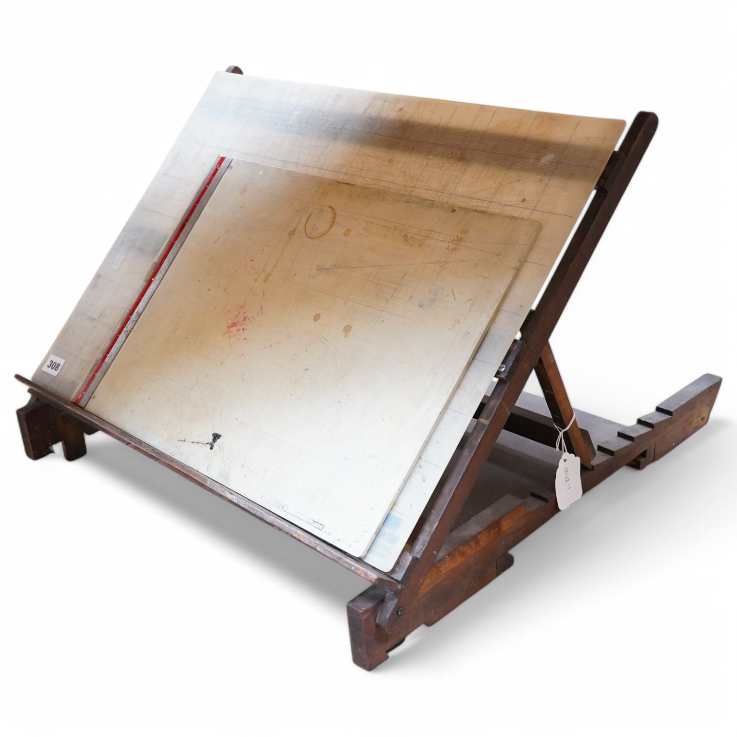 An early to mid 20th century teak? easel drawing stand, 62cm wide. Condition - fair to good